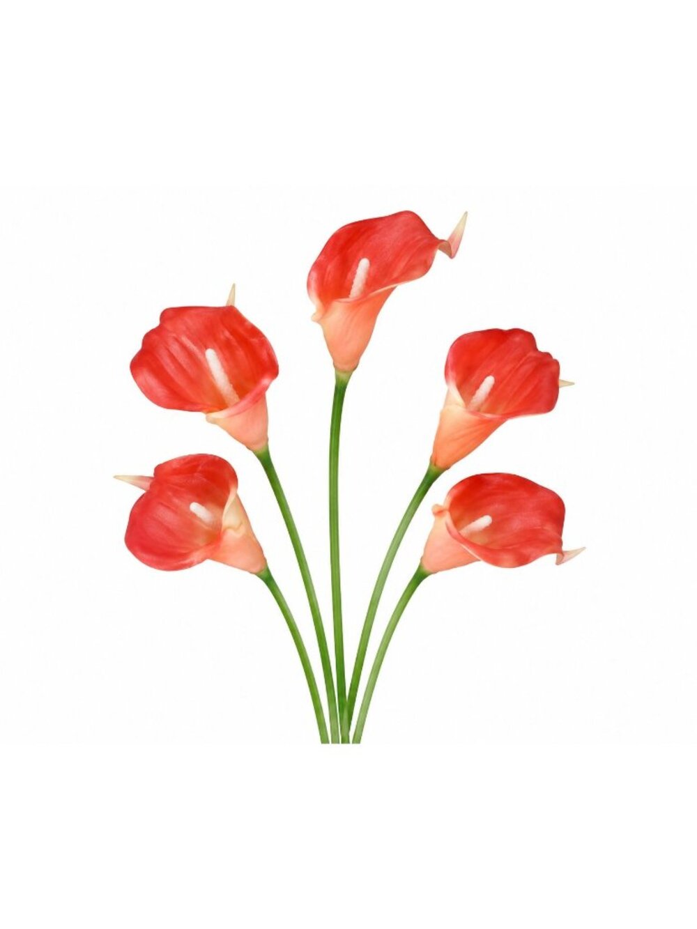 Coral Red Calla Lily Stems Set of 5, 15 Inch Artificial Flowers, Wired Faux Flor